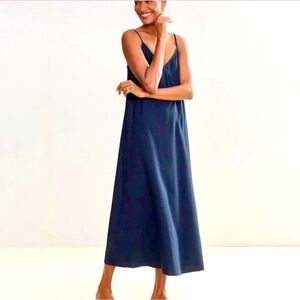 JENNI KAYNE Riviera Slip Dress Navy Raw Silk MED